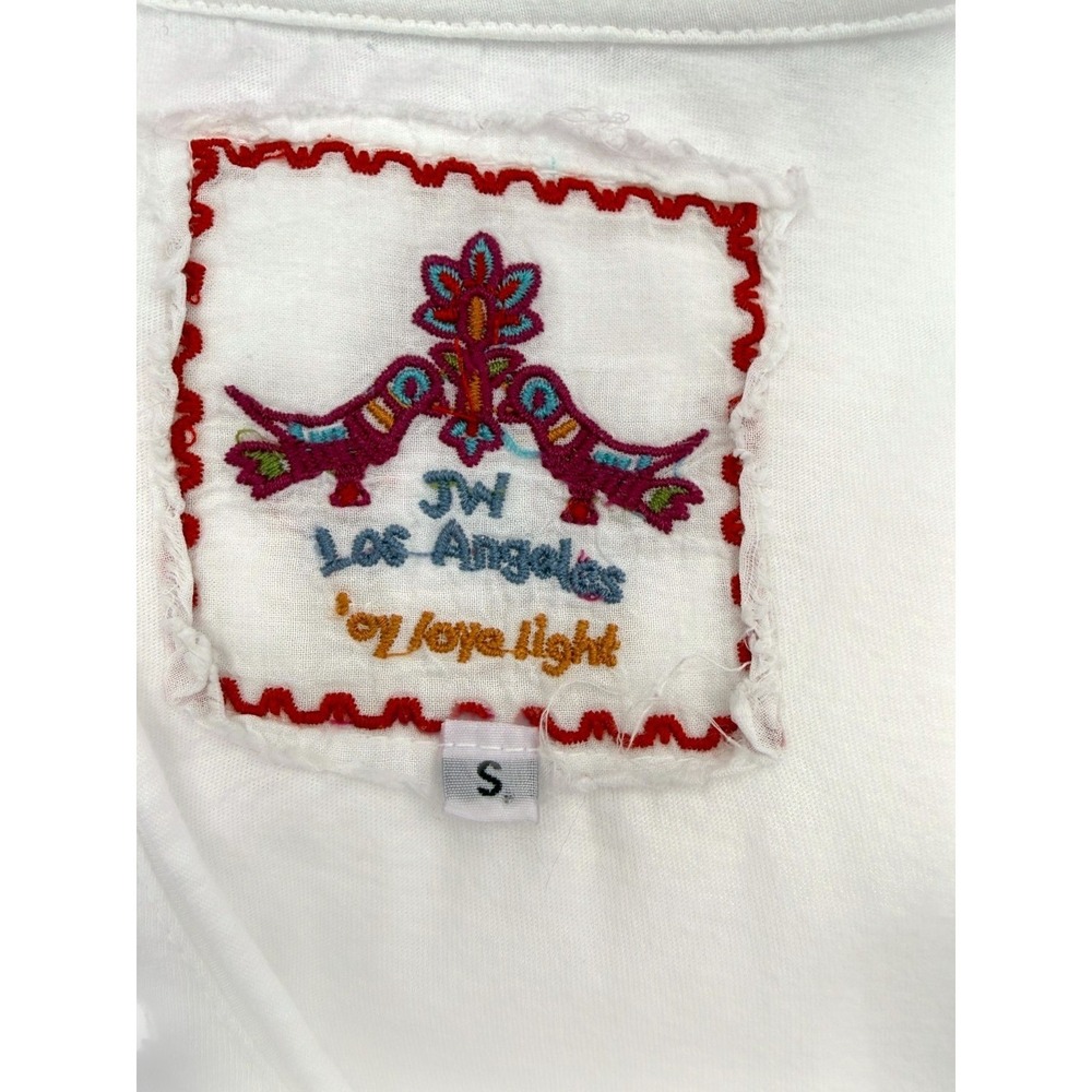Johnny Was - JW Los Angeles Embroidered T-Shirt Dress S Boho Floral Cotton White - Picture 7 of 11